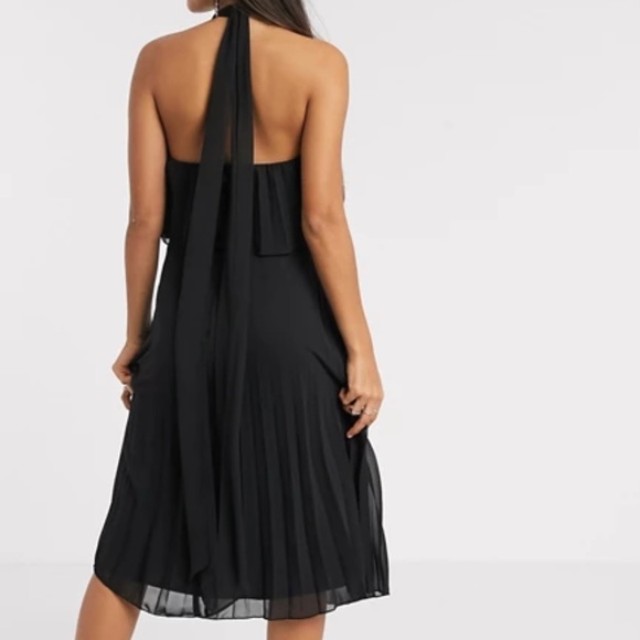 ASOS Black Halter Tie Pleated Midi Dress (size 2) - Picture 2 of 14